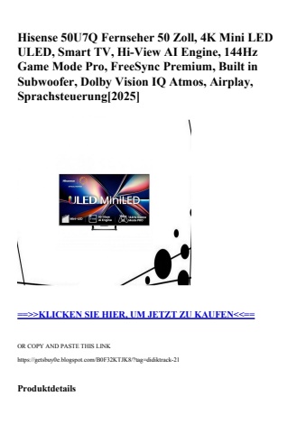 4875 hisense 50u7q fernseher 50 zoll  4k mini led uled  smart tv  hi-view ai engine  144hz game mode pro