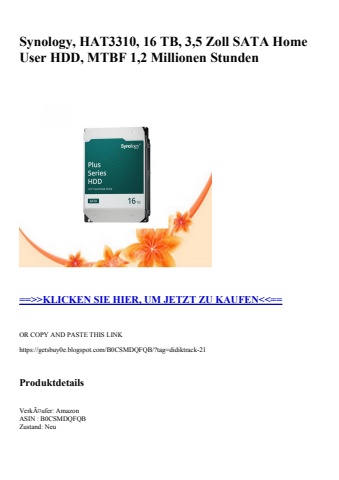 6234 synology  hat3310  16 tb  3 5 zoll sata home user hdd  mtbf 1 2 millionen stunden