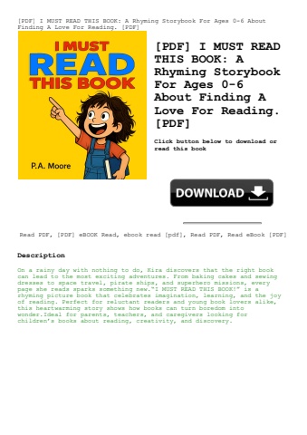 [pdf] i must read this book a rhyming storybook for ages 0-6 about finding a love for reading