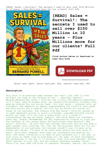 [read] sales = survival! the secrets i used to sell over $150 million in 10 years - plus millions mo