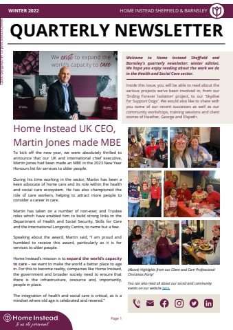 Home Instead Sheffield and Barnsley's Quarterly Newsletter: Winter 2022/23 Edition