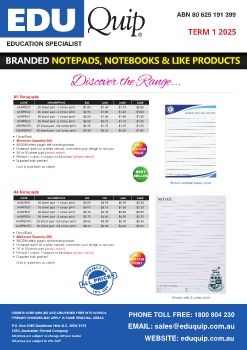 Eduquip Branded Notepads, Notebooks and Like Products