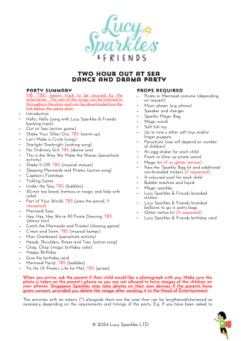 Two Hour Out at Sea Dance & Drama Party Plan