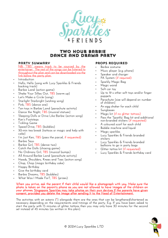 Two Hour Barbie Dance & Drama Party Plan