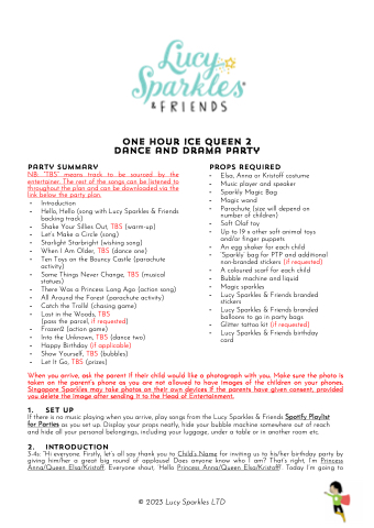 One Hour Ice Queen II Dance and Drama Party Plan