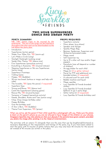 Two Hour Superhero Dance and Drama Party Plan