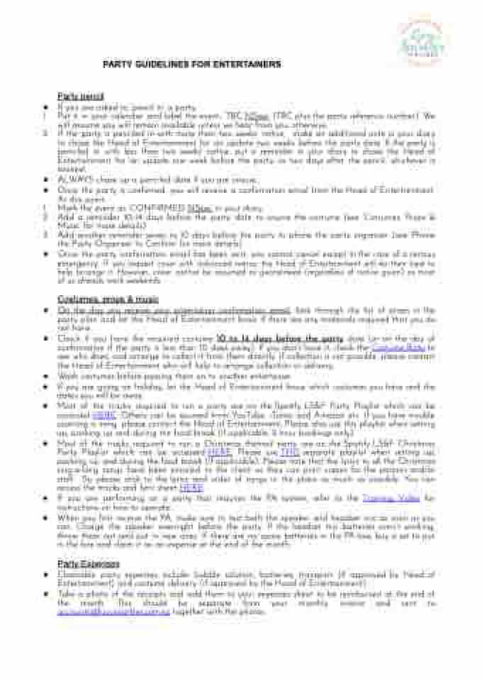 Party Entertainer Guidelines SG