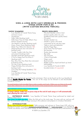 Sing-a-long with LS&F Show Plan