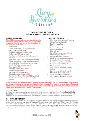 On Hour Frozen Dance and Drama Party Plan