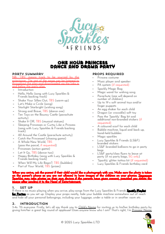 princess one hour dance & drama plan