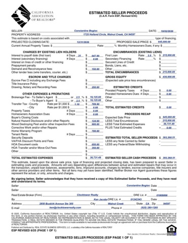 1725 Holland Cir - Estimated Costs and Proceeds