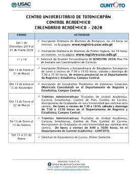 CALENDARIO ACADÉMICO - CUNTOTO 2020 digital