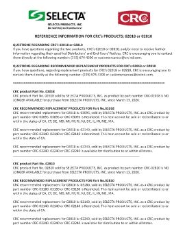 REFERRENCE INFORMATION FOR CRC PRODUCTS - 02018 OR 02810