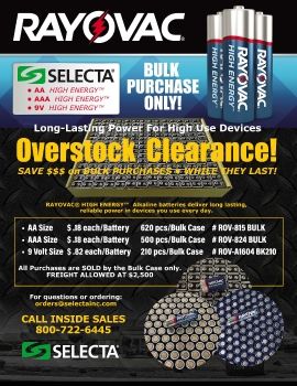 SELECTA • RAYOVAC OVERSTOCK CLEARANCE