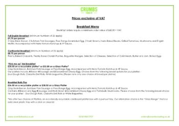 Crumbs Corporate Menu  