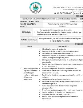 Guia de trabajo - Identificación de ángulos y su medida