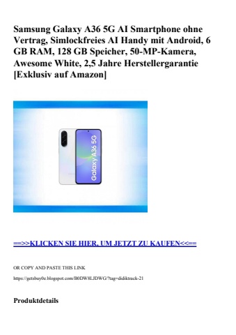 9137 samsung galaxy a36 5g ai smartphone ohne vertrag  simlockfreies ai handy mit android  6 gb ram  128