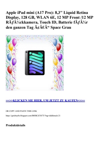 6560 apple ipad mini  a17 pro   8 3'' liquid retina display  128 gb  wlan 6e  12 mp front  12 mp rãƒâ¼ck