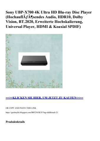 2929 sony ubp-x700 4k ultra hd blu-ray disc player  hochauflãƒâ¶sendes audio  hdr10  dolby vision  bt