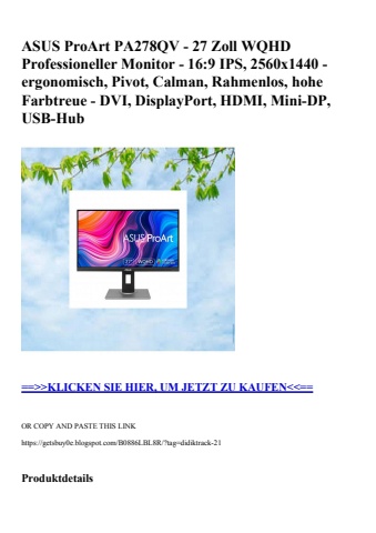 8088 asus proart pa278qv - 27 zoll wqhd professioneller monitor - 16 9 ips  2560x1440 - ergonomisch  piv
