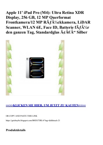 7301 apple 11' ipad pro  m4   ultra retina xdr display  256 gb  12 mp querformat frontkamera 12 mp rãƒâ¼