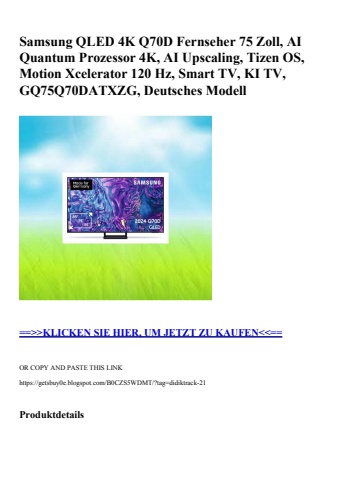 3322 samsung qled 4k q70d fernseher 75 zoll  ai quantum prozessor 4k  ai upscaling  tizen os  motion xce