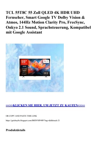 0875 tcl 55t8c 55 zoll qled 4k hdr uhd fernseher  smart google tv dolby vision   atmos  144hz motion cla