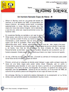 4th Grade Science Literacy Spanish