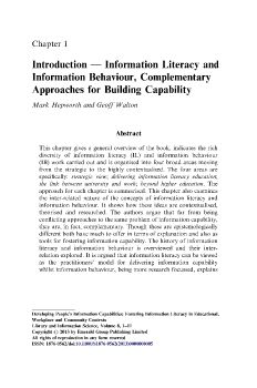 Introduction — Information Literacy and Information Behaviour, Complementary Approaches for Building Capability