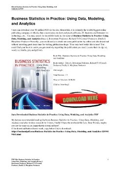 Business Statistics in Practice: Using Data, Modeling, and AnalyticsBruce L Bowerman Professor, Richard T O'Connell Professor, Emilly S. Murphree Professor