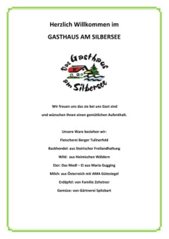 Speisekarte Gasthaus am Silbersee