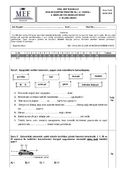 4. sınıf 2.dönem FEN İZLEME SINAVI 2