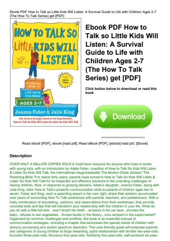 ebook pdf  how to talk so little kids will listen a survival guide to life with children ages 2-7 (t
