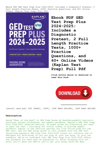 ebook pdf  ged test prep plus 2024-2025 includes a diagnostic pretest  2 full length practice tests