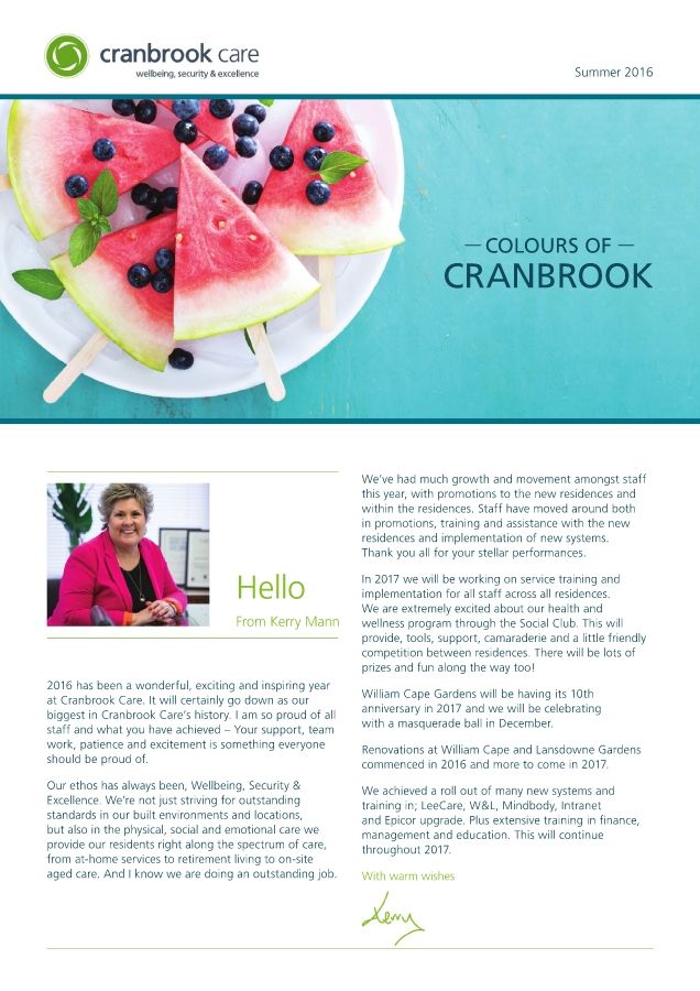 Cranbrook Care_StaffNewsletter_Summer 2016