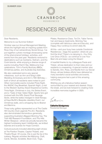 Cranbrook Residences Summer Newsletter 2024