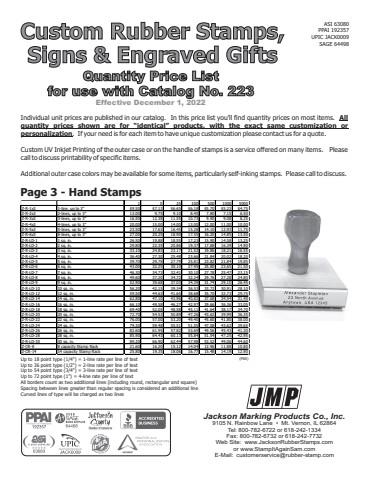 Cat. 223 Quantity Price List