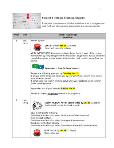 Semester Schedule Spring 2022 18-Week