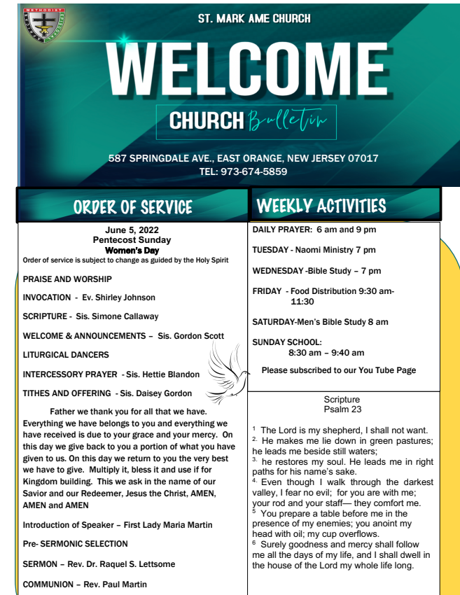 June 5, Program for Service