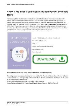 <FREE>^PDF If My Body Could Speak (Button Poetry) by Blythe Baird