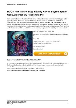 BOOK PDF This Wicked Fate by Kalynn Bayron,Jordan Cobb,Bloomsbury Publishing Plc