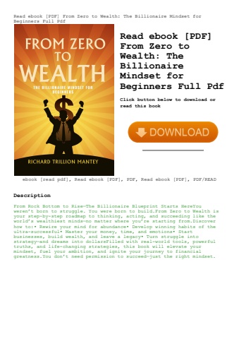 read ebook [pdf] from zero to wealth the billionaire mindset for beginners full pdf