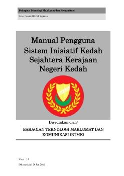 Manual Pengguna Sistem Inisiatif Kedah Sejahtera Kerajaan Negeri Kedah (iSejahtera)