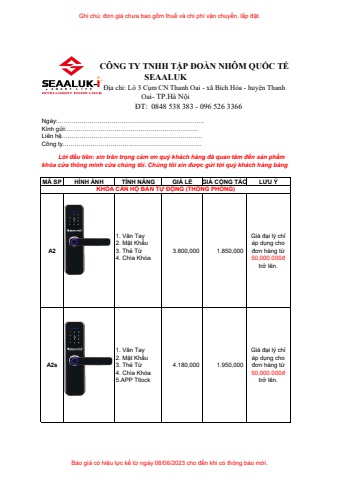 BÁO GIÁ HỢP TÁC - SEAALUK