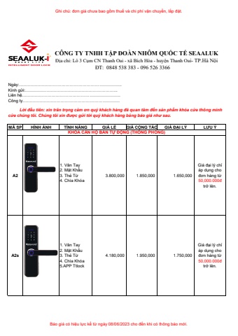BÁO GIÁ ĐẠI LÝ  SEAALUK-I