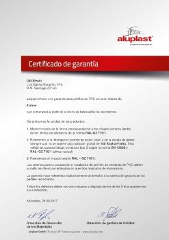 Certificado de garantía perfiles de color blanco.