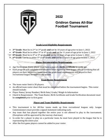 2022 Gridiron Games All-Star Football Tourney Rules