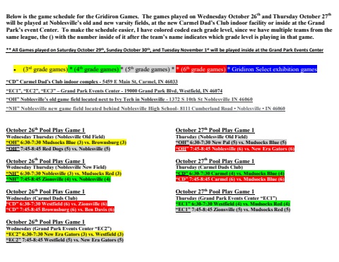 22' Gridiron Games All Star Game Schedule