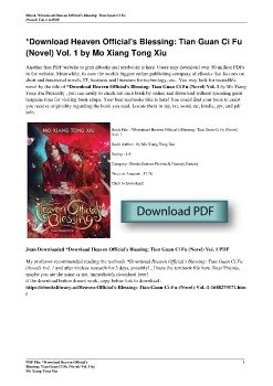 *Download<PDF> Heaven Official's Blessing: Tian Guan Ci Fu (Novel) Vol. 1 by Mo Xiang Tong Xiu