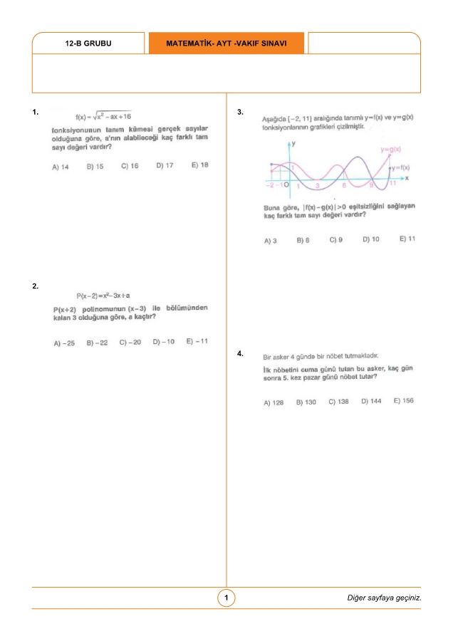 MATEMATİK- AYT -VAKIF SINAVI